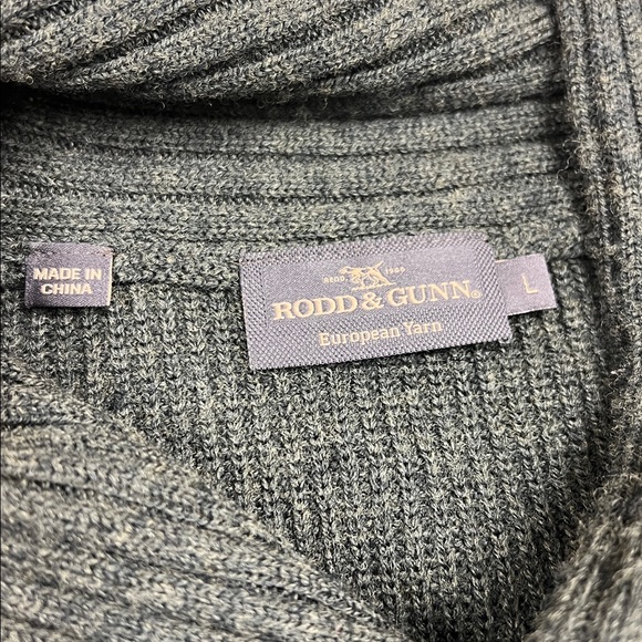 Rodd & Gun wool shawl collar academia elbow patch knit gray pullover sweater L - Picture 7 of 8